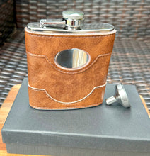 Load image into Gallery viewer, 6oz BROWN LEATHER HIP FLASK