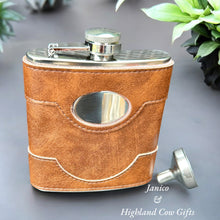 Load image into Gallery viewer, 6oz BROWN LEATHER HIP FLASK