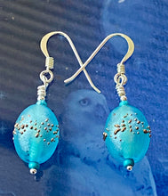 Load image into Gallery viewer, AQUAMARINE IRIDESCENT LAMPWORK EARRINGS