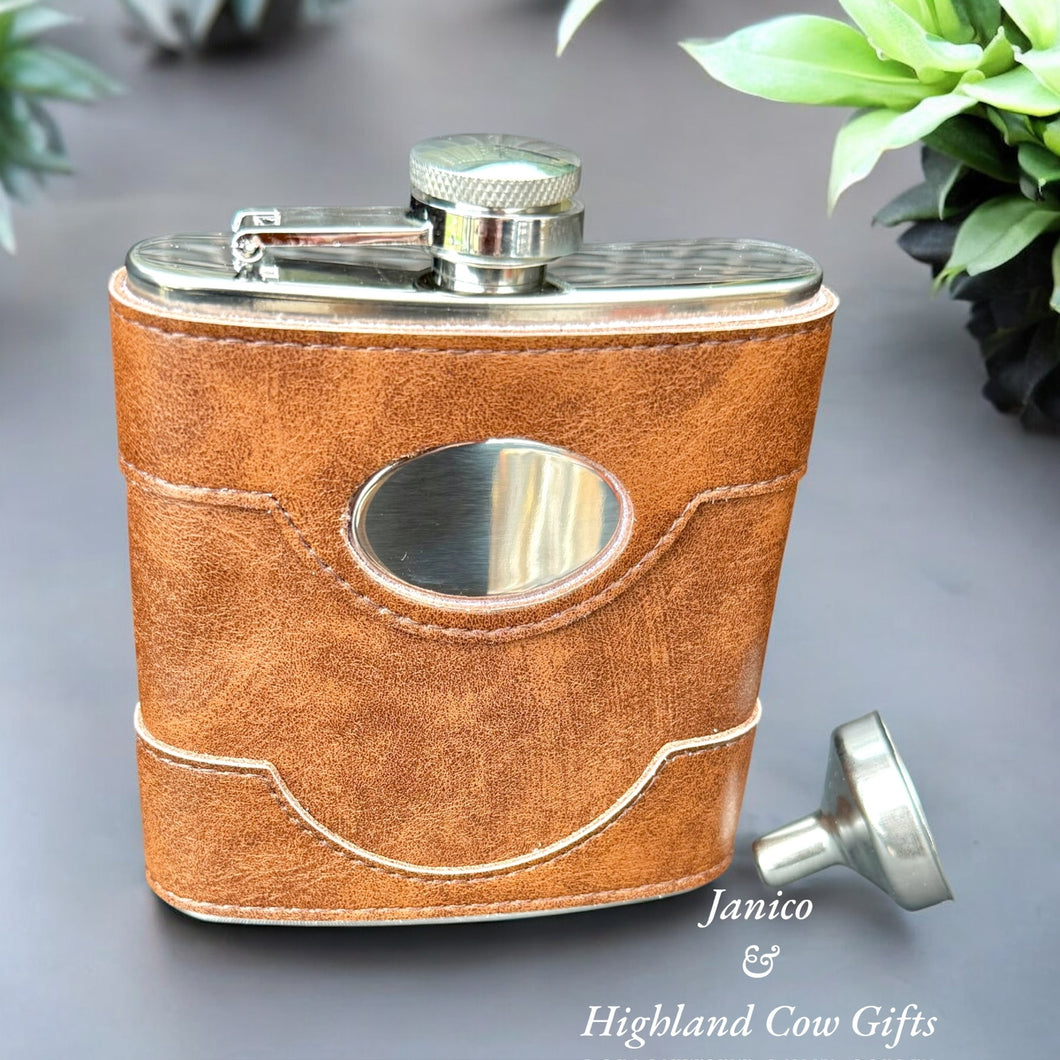 6oz BROWN LEATHER HIP FLASK