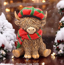 Load image into Gallery viewer, HAPPY HIGHLAND COW with TARTAN SCARF &amp; CAP
