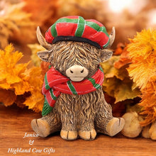 Load image into Gallery viewer, HAPPY HIGHLAND COW with TARTAN SCARF &amp; CAP
