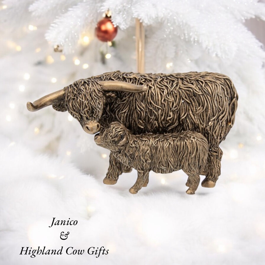 Large BRONZE HIGHLAND COW & CALF
