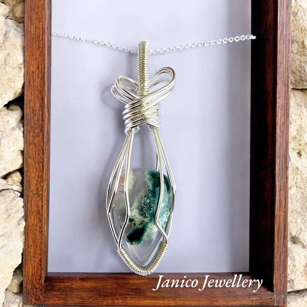 MOSS AGATE  DROP PENDANT