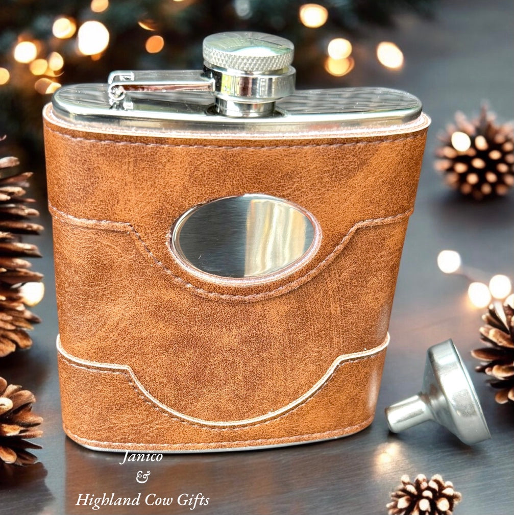 6oz BROWN LEATHER HIP FLASK