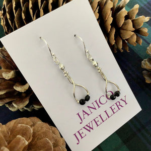 SILVER TWISTS EARRINGS with BLACK SPINEL