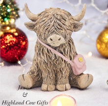 Load image into Gallery viewer, HAPPY HIGHLAND COW with PINK HANDBAG
