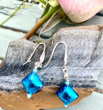 Load image into Gallery viewer, AQUAMARINE CUSHION LAMPWORK EARRINGS
