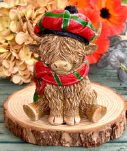 Load image into Gallery viewer, HAPPY HIGHLAND COW with TARTAN SCARF &amp; CAP
