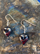 Load image into Gallery viewer, SILVER &amp; BLACK LAMPWORK HEART EARRINGS
